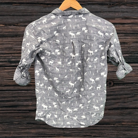 Gray and White Button Down Shirt with Playful Dog Print - Picture 2 of 3